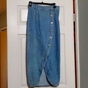 SQUEEZE JEANS,  VINTAGE, HIGH WAIST, ASYMMETRICAL JEAN SKIRT SIZE 5/6